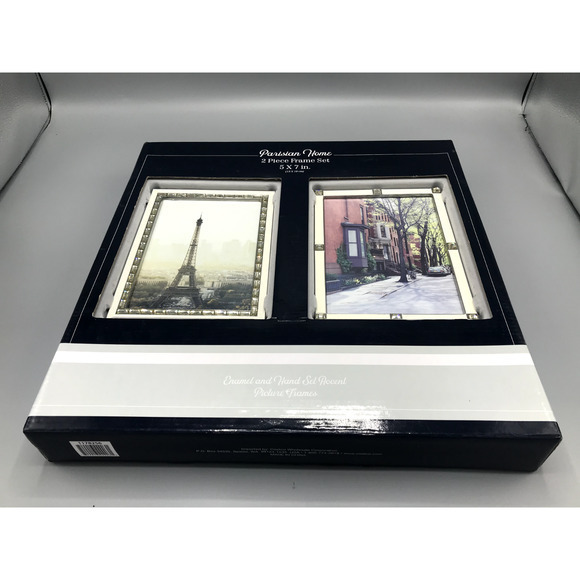 Parisian home 2 piece picture frame set 5 x 7 in white enamel & brilliant accent - Picture 1 of 3
